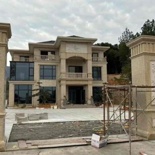 石家庄 黄金麻花岗岩别墅雕花外墙干挂配上门口雕花罗马柱