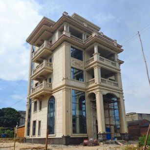 石家庄 黄金麻花岗岩石材别墅外墙干挂搭配（雕花栏杆花瓶柱门楼罗马柱）