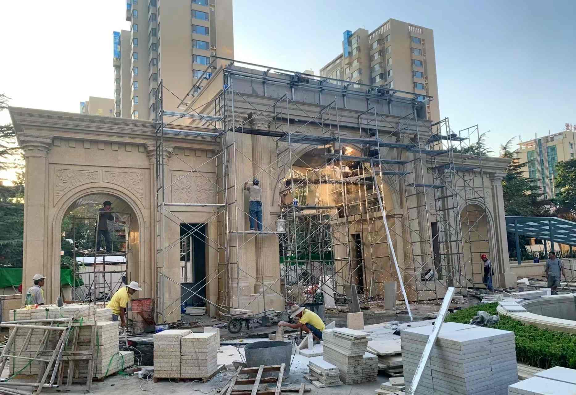 石家庄 黄金麻荔枝面花岗岩小区门楼外墙干挂