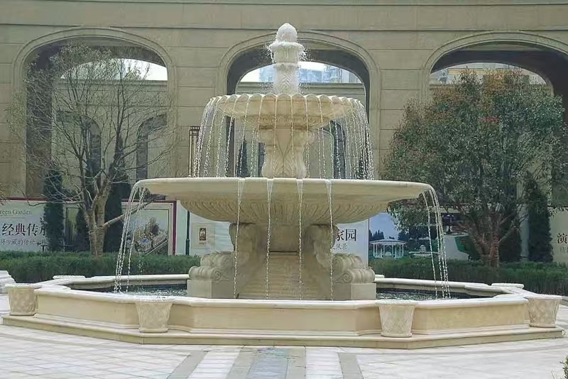石家庄 黄金麻花岗岩异型加工——户外庭院石雕流水喷泉