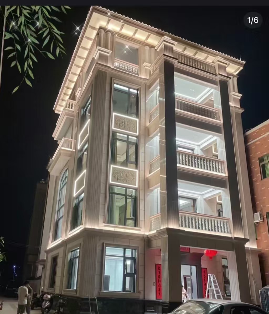 石家庄 芝麻白花岗岩别墅外墙夜间效果