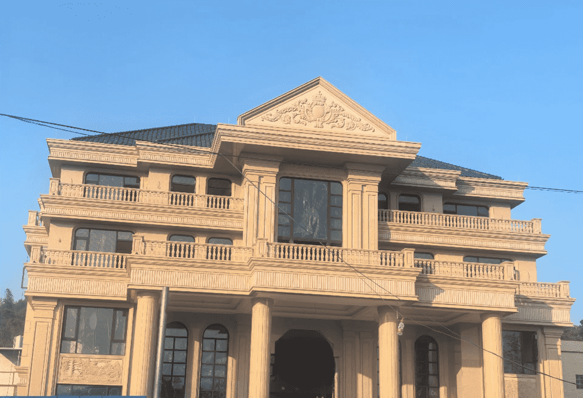 石家庄黄金麻别墅外墙干挂石材效果示例